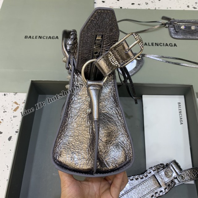 Balenciaga專櫃爆款油蠟銀帶鑽手提女包 638515 巴黎世家Neo cagole機車包 fyj2001